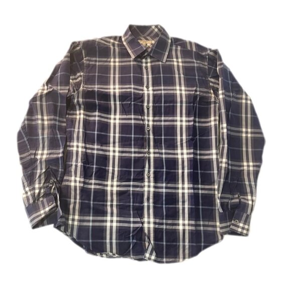 BURBERRY Shirt (M, Navy/Checkered, Cotton) - Picture 1 of 5